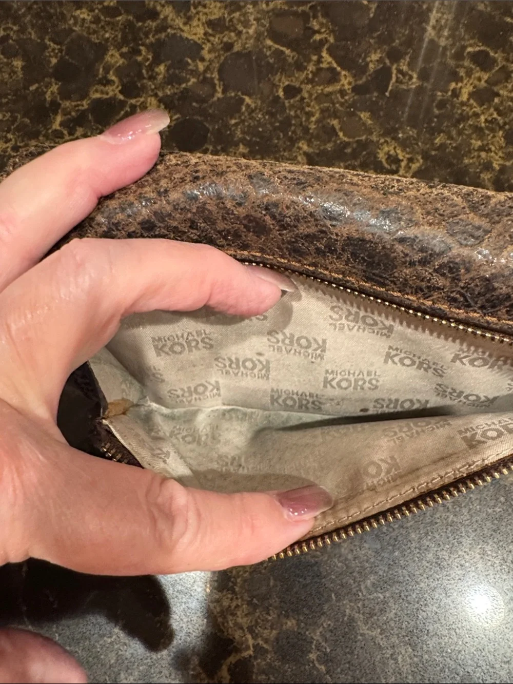 Michael Kors Continental Clutch brown python embossed Wallet with Gold Hardware